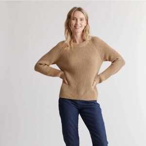 Quince 100% Organic Cotton Fisherman Crew Sweater, Camel, Size XS